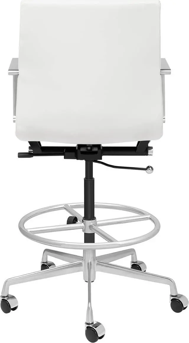 Alt view image 5 of 5 - Laura Davidson Furniture SOHO II Ribbed Drafting Chair for Standing Desks, Standing Desk Chair - Ergonomically Designed, Commercial Grade Draft Height, Arm Rest & Cushion, Made of Faux Leather, White