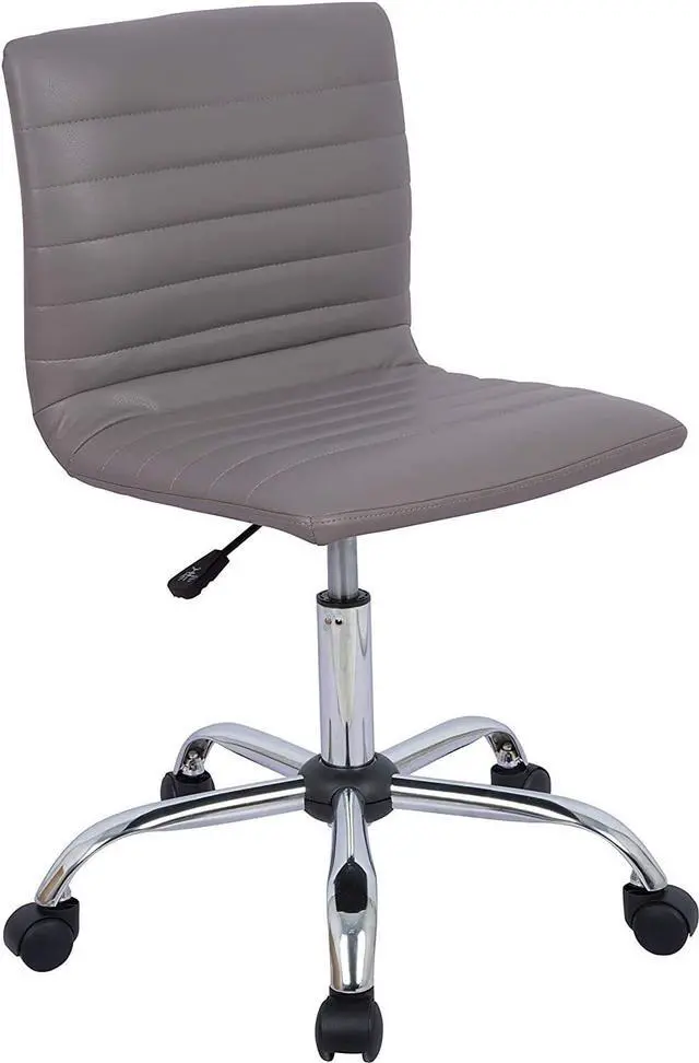Alt view image 7 of 7 - Desk Chair, Armless Office Chair Leather Swivel Task Chair Mid Back Ribbed Home Office White Desk Chair for Adult Child, Vanity Chair, Grey
