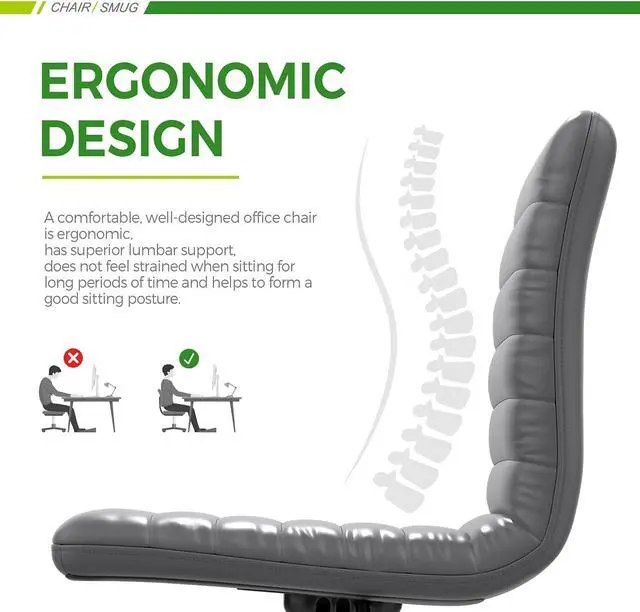 Alt view image 4 of 7 - Desk Chair, Armless Office Chair Leather Swivel Task Chair Mid Back Ribbed Home Office White Desk Chair for Adult Child, Vanity Chair, Grey