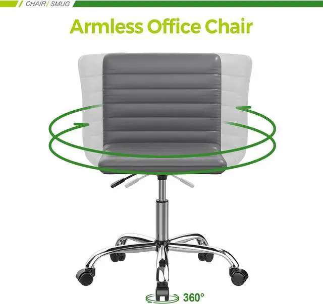 Alt view image 5 of 7 - Desk Chair, Armless Office Chair Leather Swivel Task Chair Mid Back Ribbed Home Office White Desk Chair for Adult Child, Vanity Chair, Grey