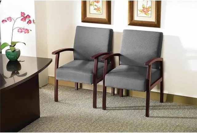 Alt view image 2 of 5 - Lorell Deluxe Guest Chair, Mahogany/Charcoal