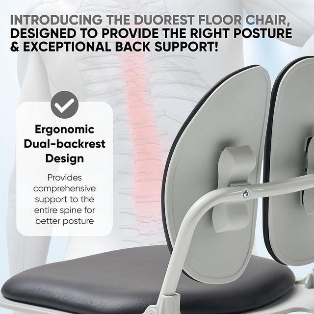 Alt view image 2 of 6 - Duorest Dual-Backrests Ergonomic Floor Chair with Back Support - Meditation Chair, Floor Gaming Chair, Reading Chair, Floor Chairs for Adults, Foldable Chair (Black Leather)