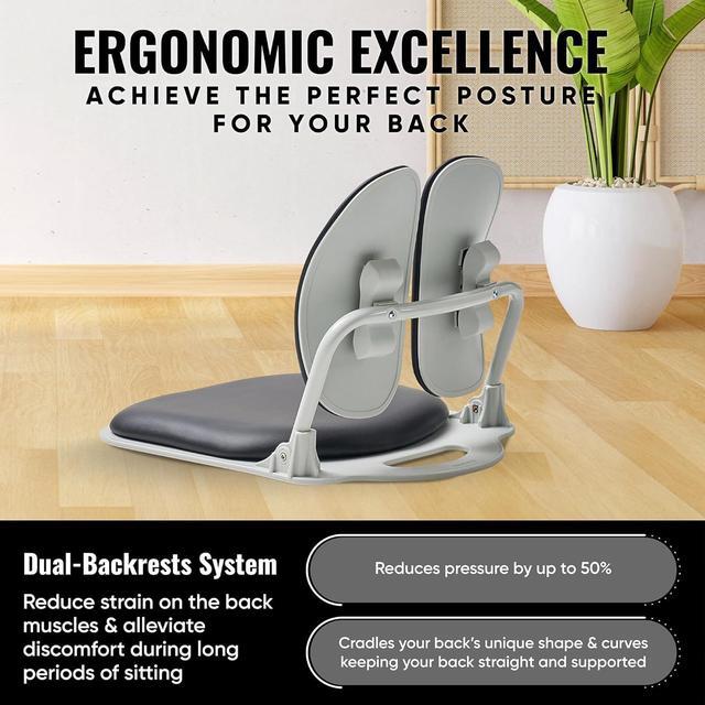Alt view image 3 of 6 - Duorest Dual-Backrests Ergonomic Floor Chair with Back Support - Meditation Chair, Floor Gaming Chair, Reading Chair, Floor Chairs for Adults, Foldable Chair (Black Leather)