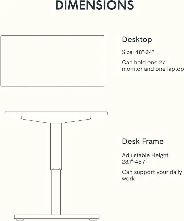 Alt view image 6 of 7 - FLEXISPOT EN1 Whole-Piece Standing Desk 48 x 24 Inches Height Adjustable Electric Desk Sit Stand Desk Home Office Desks (Black Frame + Gray Wood Grain Top, 2 Packages)