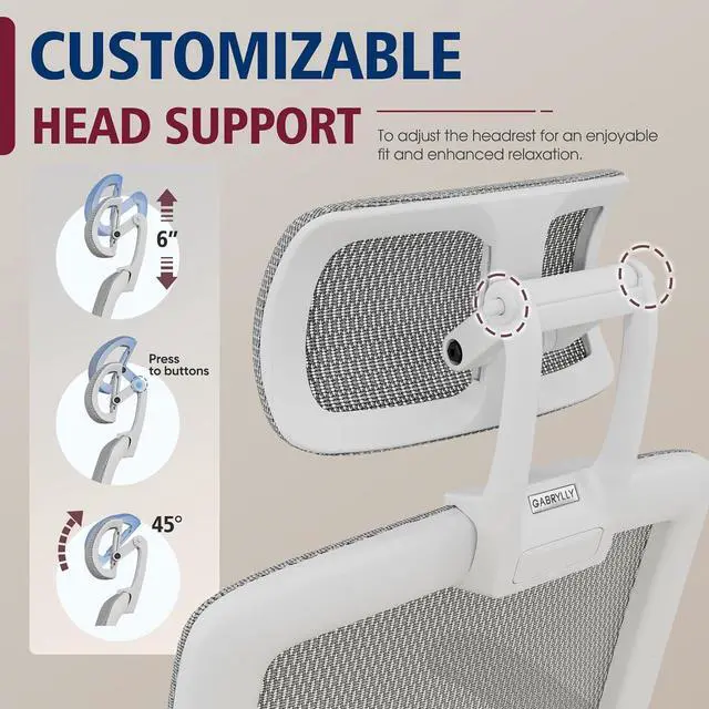 Alt view image 5 of 7 - GABRYLLY Ergonomic Office Chair, High Back Home Desk Chair with Headrest, Flip-Up Arms, 90-120° Tilt Lock and Wide Cushion, Big and Tall Mesh Chairs for Man Woman, White Task Chair