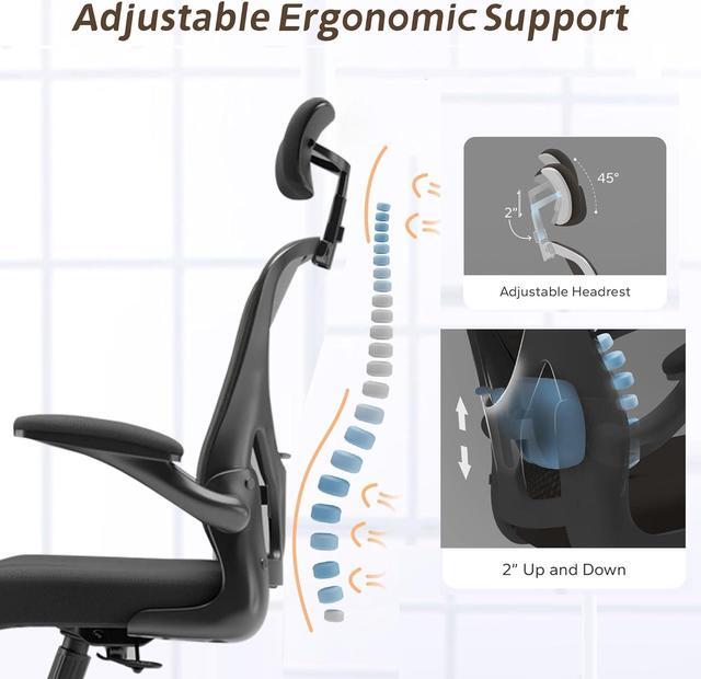Alt view image 4 of 7 - Drafting Chair, Ergonomic Tall Office Chairs for Standing Desk, Home Office Desk Chair with Lumbar Support and Adjustable Flip-up Armrests & footrest (02Black)