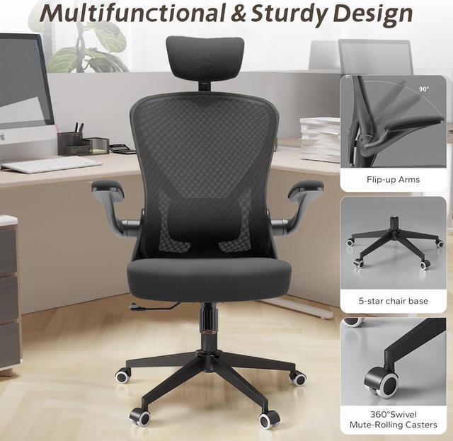 Alt view image 5 of 7 - Drafting Chair, Ergonomic Tall Office Chairs for Standing Desk, Home Office Desk Chair with Lumbar Support and Adjustable Flip-up Armrests & footrest (02Black)