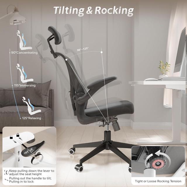 Alt view image 6 of 7 - Drafting Chair, Ergonomic Tall Office Chairs for Standing Desk, Home Office Desk Chair with Lumbar Support and Adjustable Flip-up Armrests & footrest (02Black)