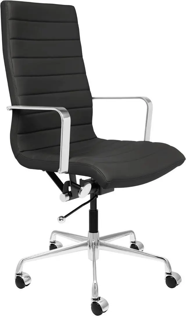 Main image of Laura Davidson Furniture SOHO II Ribbed Office Chair - Tall Back Desk Chair with Arm Rest, Swivel & Cushion Availability, Made of Faux Leather, Black, Computer Chair