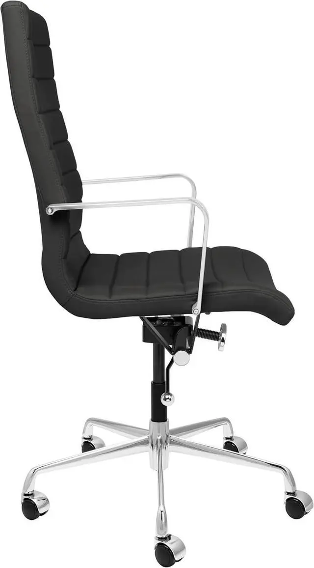 Alt view image 3 of 4 - Laura Davidson Furniture SOHO II Ribbed Office Chair - Tall Back Desk Chair with Arm Rest, Swivel & Cushion Availability, Made of Faux Leather, Black, Computer Chair