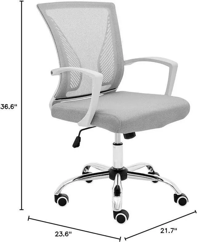 Alt view image 3 of 6 - Zuna Mid-Back Office Task Chair - Ergonomic Back Supporting Mesh Back Desk Chair (White/Blue)