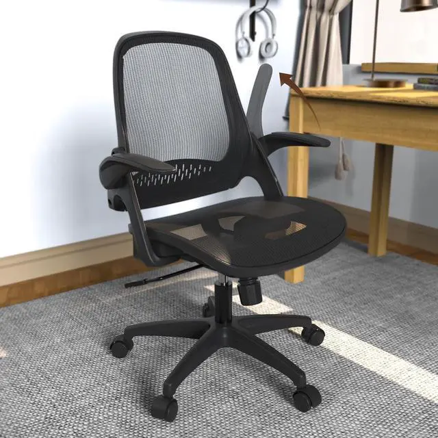 Main image of Mesh Seat Office Computer Chair with Height Adjustable Flip Up Arms Swivel Wheels for Adults