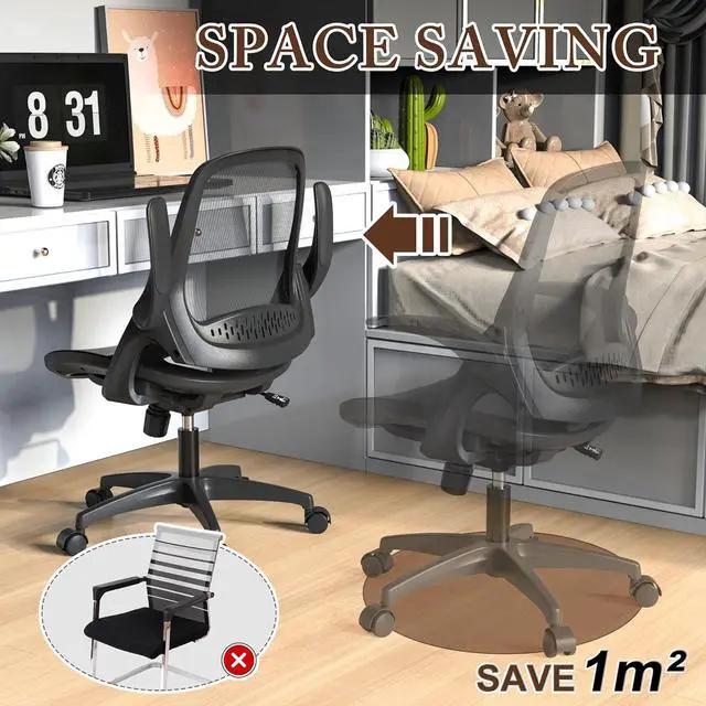 Alt view image 6 of 6 - Mesh Seat Office Computer Chair with Height Adjustable Flip Up Arms Swivel Wheels for Adults