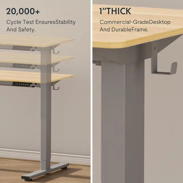 Alt view image 5 of 7 - FLEXISPOT EN1 One-Piece Adjustable Desk 40 x 24 Inches Stand Up Desk Electric Height Adjustable Standing Desk with Seamless Desktop (Silver Frame + 40 inches Natural Top, 2 Packages)