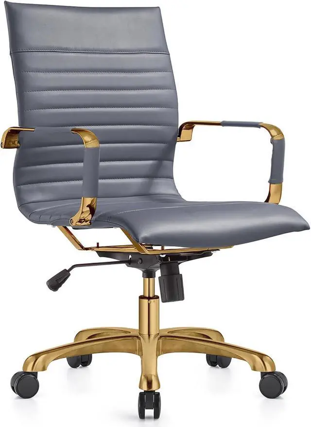 Main image of LeisureMod Harris Modern Adjustable Executive Swivel Leatherette Task Gold Office Chair (Grey)