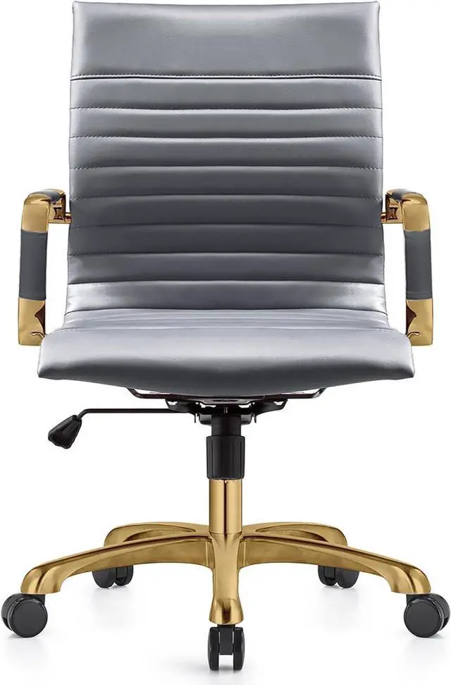 Alt view image 3 of 3 - LeisureMod Harris Modern Adjustable Executive Swivel Leatherette Task Gold Office Chair (Grey)