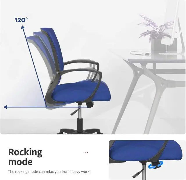 Alt view image 3 of 7 - HGS Mesh Computer Chair Home Office Chair Ergonomic Desk Chairs Task Chair Swivel Rolling Adjustable Executive Chair with Lumbar Support Blue