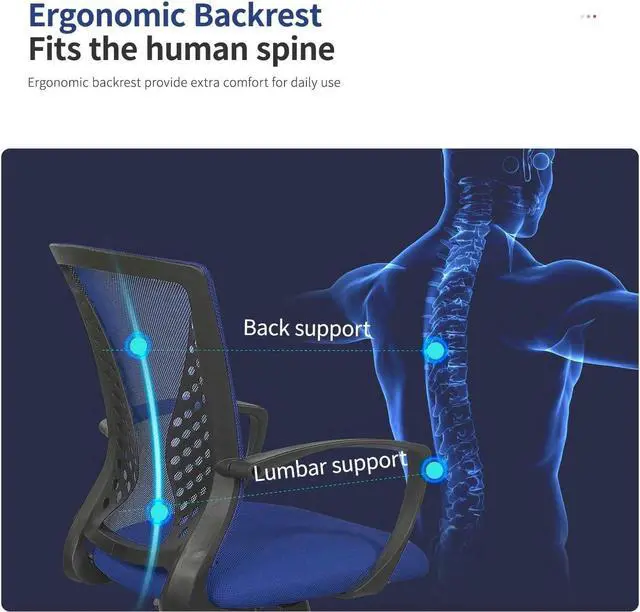 Alt view image 4 of 7 - HGS Mesh Computer Chair Home Office Chair Ergonomic Desk Chairs Task Chair Swivel Rolling Adjustable Executive Chair with Lumbar Support Blue
