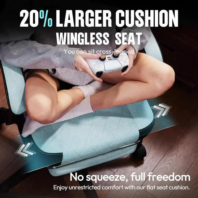 Alt view image 7 of 7 - Dowinx Gaming Chair Fabric with Pocket Spring Cushion, High Back Ergonomic Computer Chair with Footrest for Adults, Massage Lumbar Support Swivel Game Chair for Office Gaming 300LBS, Aqua