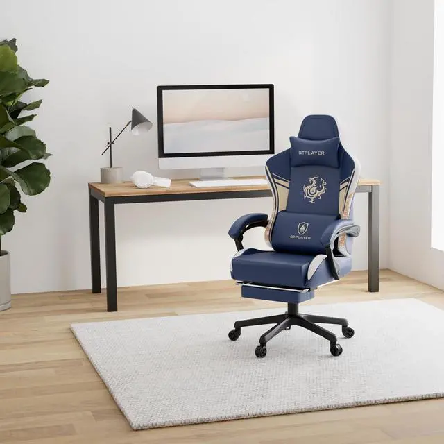 Alt view image 2 of 7 - GTPLAYER Gaming Chair with Bluetooth Speakers and Footrest, Dragon Series Video Game Chair Heavy Duty, Ergonomic, Esports Computer Office Chair Blue (Royal Blue)