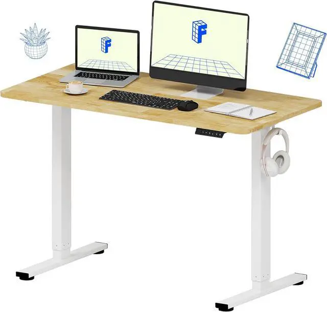 Main image of FLEXISPOT EN1 One-Piece Solid Wooden Standing Desk 48 x 24 Inches Height Adjustable Electric Sit Stand Home Office Desks (White Frame + Rubber Wood Top, 2 Packages)