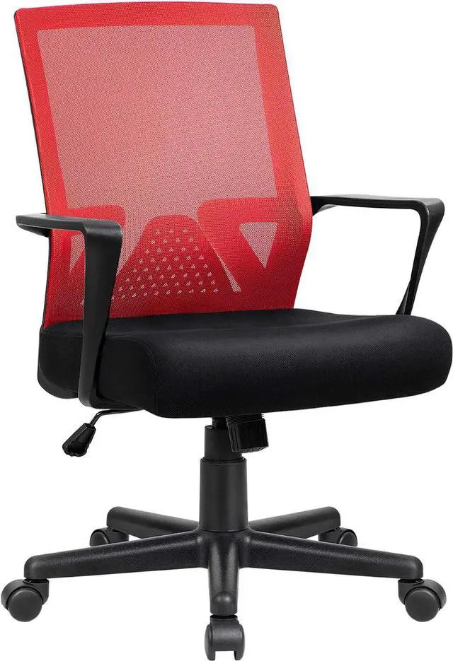 Main image of Furniwell Office Chair Ergonomic Desk Chair Mid Back Modern Computer Chair Task Swivel Chair Mesh Adjustable Chair with Lumbar Support Armrest (Red)