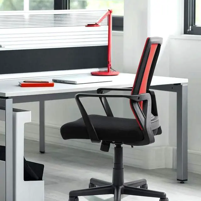 Alt view image 4 of 7 - Furniwell Office Chair Ergonomic Desk Chair Mid Back Modern Computer Chair Task Swivel Chair Mesh Adjustable Chair with Lumbar Support Armrest (Red)