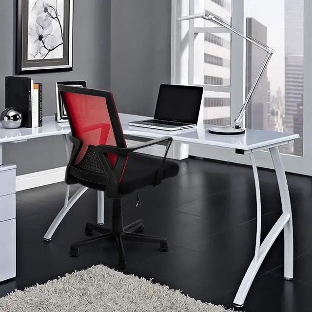 Alt view image 2 of 7 - Furniwell Office Chair Ergonomic Desk Chair Mid Back Modern Computer Chair Task Swivel Chair Mesh Adjustable Chair with Lumbar Support Armrest (Red)