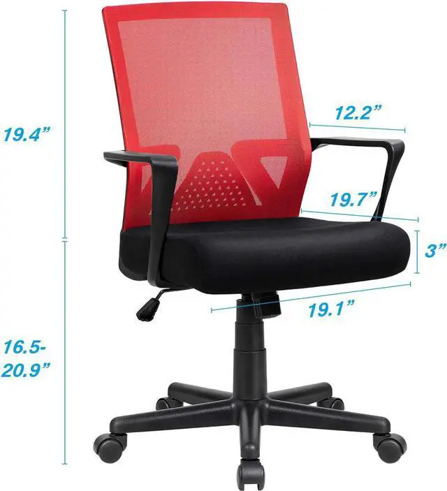 Alt view image 3 of 7 - Furniwell Office Chair Ergonomic Desk Chair Mid Back Modern Computer Chair Task Swivel Chair Mesh Adjustable Chair with Lumbar Support Armrest (Red)