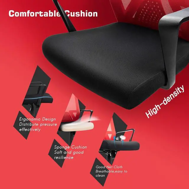 Alt view image 5 of 7 - Furniwell Office Chair Ergonomic Desk Chair Mid Back Modern Computer Chair Task Swivel Chair Mesh Adjustable Chair with Lumbar Support Armrest (Red)