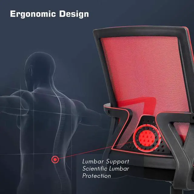 Alt view image 6 of 7 - Furniwell Office Chair Ergonomic Desk Chair Mid Back Modern Computer Chair Task Swivel Chair Mesh Adjustable Chair with Lumbar Support Armrest (Red)