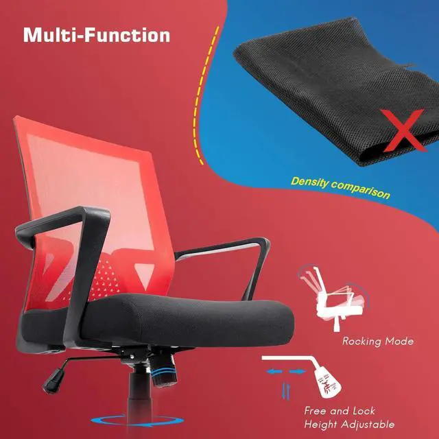 Alt view image 7 of 7 - Furniwell Office Chair Ergonomic Desk Chair Mid Back Modern Computer Chair Task Swivel Chair Mesh Adjustable Chair with Lumbar Support Armrest (Red)