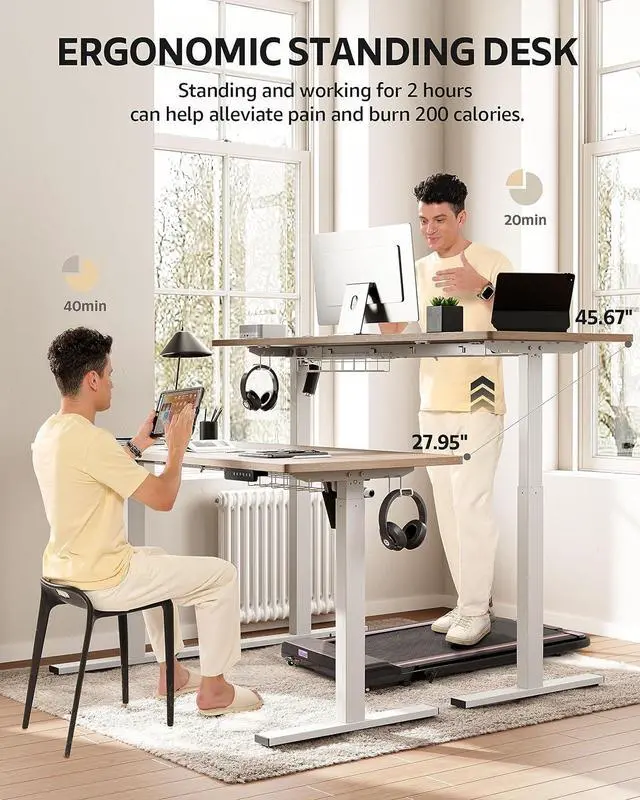 Alt view image 3 of 7 - SIAGO Electric Standing Desk Adjustable - 63 x 24 Inch Sit Stand up Desk with Cable Management - 3 Memory Preset Adjustable Height Desk Computer Home Office Desk