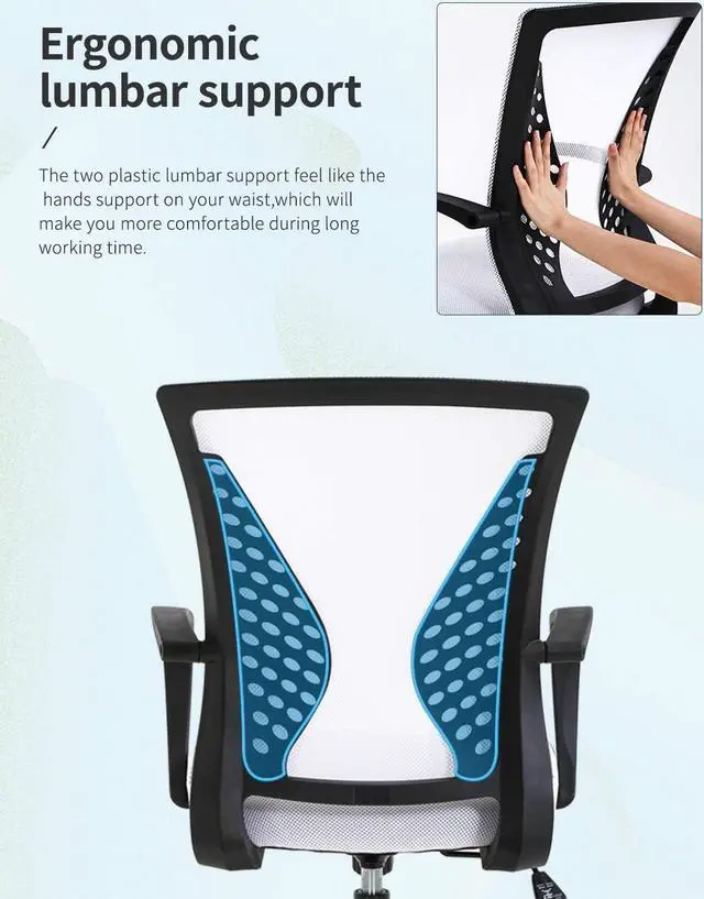 Alt view image 4 of 7 - Office Chair Clearance Mid Back Mesh Chair with Ergonomic Lumbar Support and Armrest Adjustable Computer Chair Study Desk Chair Swivel Rolling Task Chair Modern Cheap Executive Chair (White)