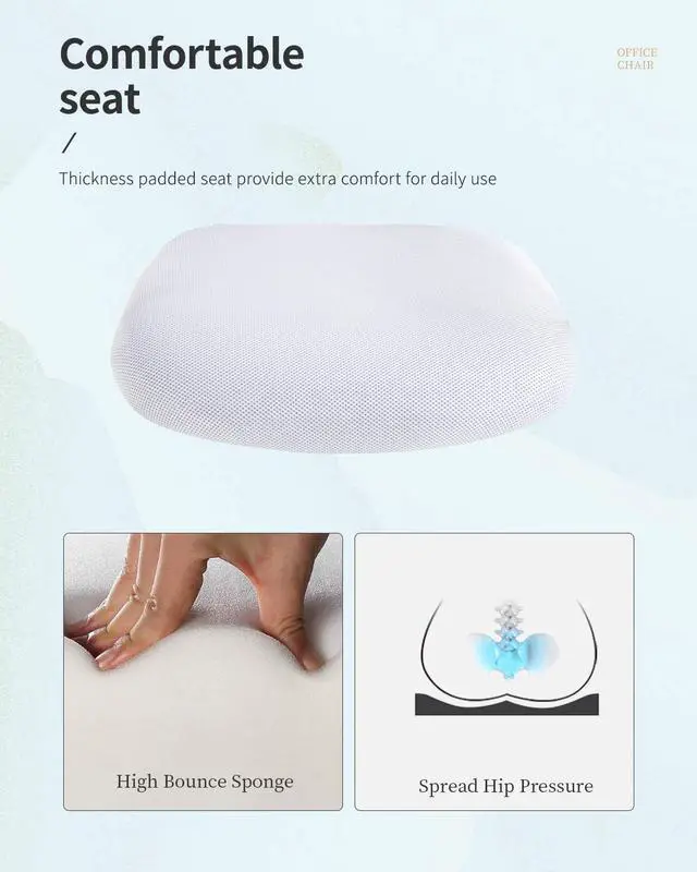 Alt view image 5 of 7 - Office Chair Clearance Mid Back Mesh Chair with Ergonomic Lumbar Support and Armrest Adjustable Computer Chair Study Desk Chair Swivel Rolling Task Chair Modern Cheap Executive Chair (White)