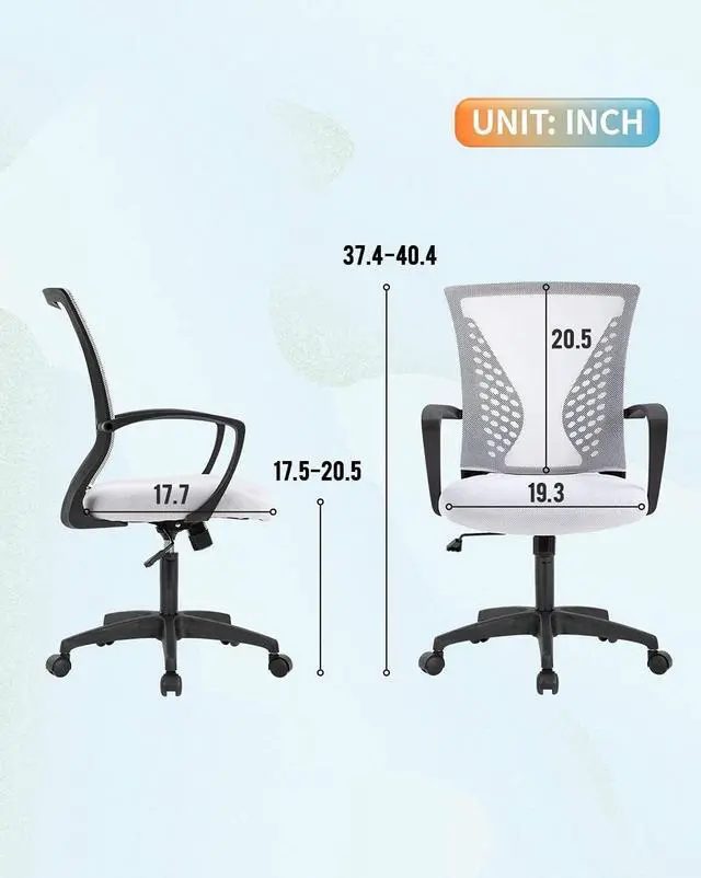 Alt view image 3 of 7 - Office Chair Clearance Mid Back Mesh Chair with Ergonomic Lumbar Support and Armrest Adjustable Computer Chair Study Desk Chair Swivel Rolling Task Chair Modern Cheap Executive Chair (White)