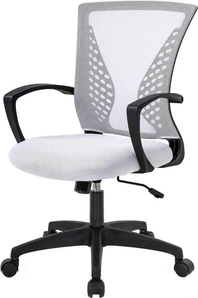 Main image of Office Chair Clearance Mid Back Mesh Chair with Ergonomic Lumbar Support and Armrest Adjustable Computer Chair Study Desk Chair Swivel Rolling Task Chair Modern Cheap Executive Chair (White)