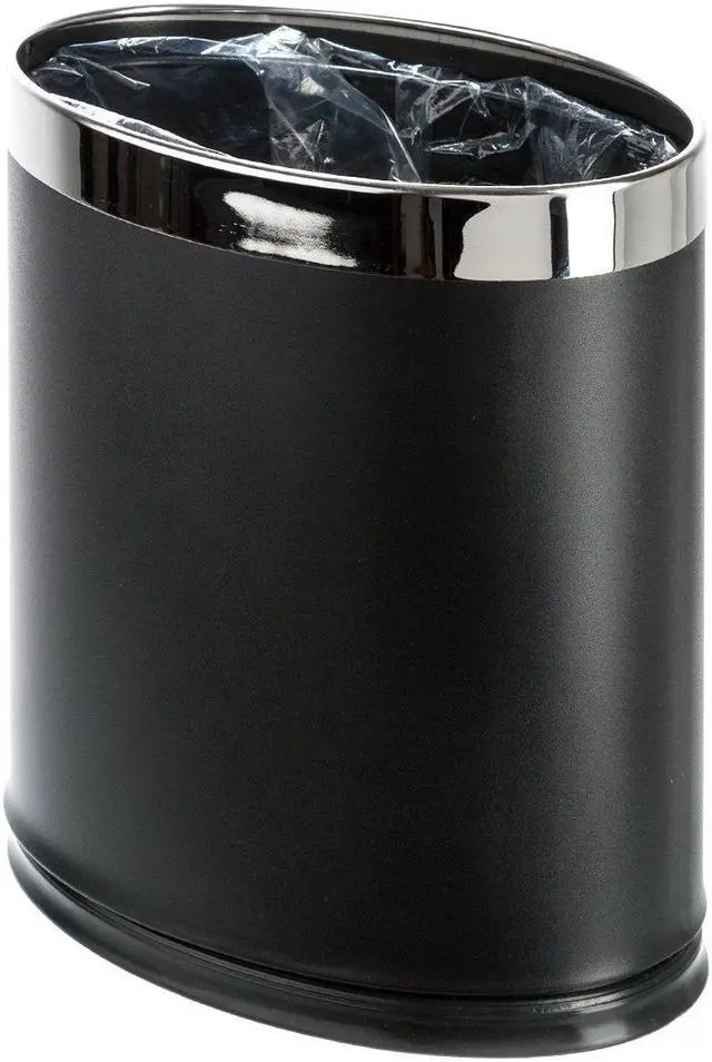 Main image of 'Invisi-Overlap' Metal Trash Can, Open Top Small Office Wastebasket, Oval Shape (Black)