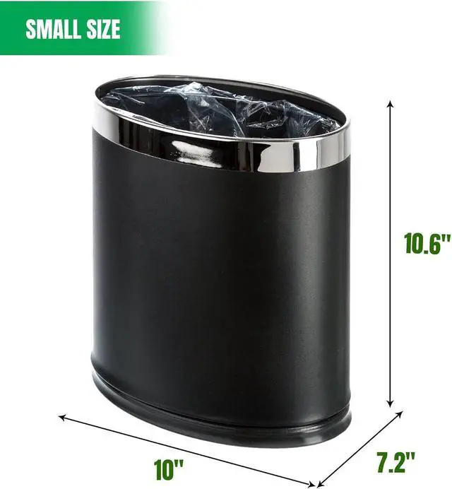 Alt view image 3 of 7 - 'Invisi-Overlap' Metal Trash Can, Open Top Small Office Wastebasket, Oval Shape (Black)