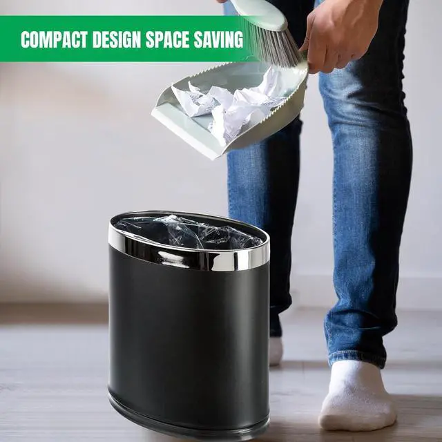 Alt view image 6 of 7 - 'Invisi-Overlap' Metal Trash Can, Open Top Small Office Wastebasket, Oval Shape (Black)