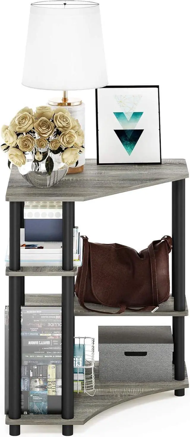 Alt view image 4 of 6 - FURINNO Turn-N-Tube Space Saving Corner Desk, French Oak Grey/Black