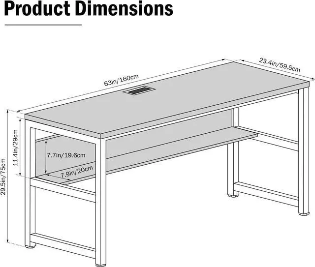 Alt view image 2 of 7 - TOPSKY Computer Desk with Bookshelf/Metal Hole Cable Cover 1.18" Thick Desk (Rustic Brown, 63")