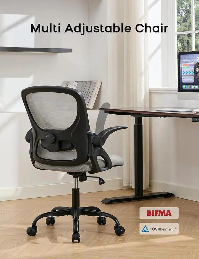 Alt view image 3 of 6 - Mesh Office Chair Ergonomic Desk Chair with Up&Down Front&Rear 2 Dimensions Adjustable Lumbar Support and Flip-up Arm Rocking Comfy Swivel Computer Task Chair for Home Office(Black-Gray)