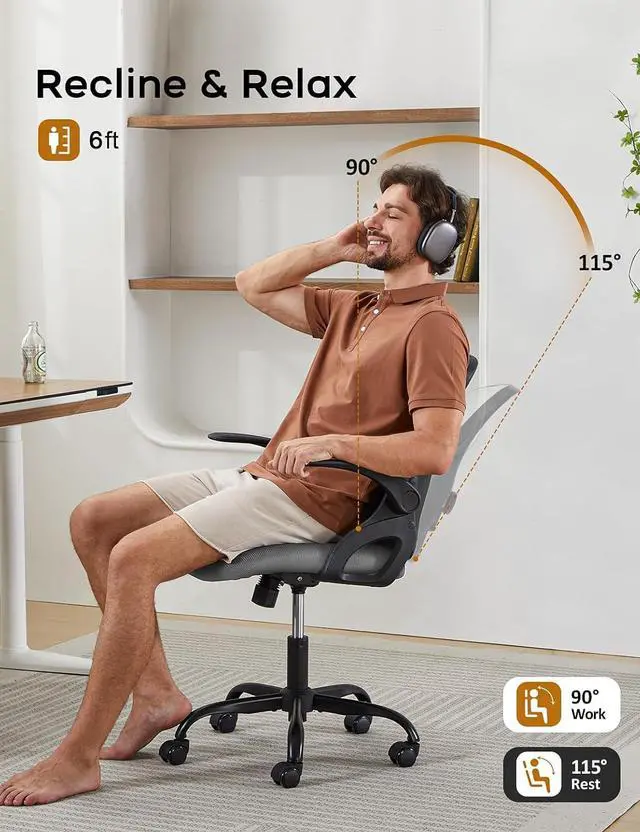 Alt view image 5 of 6 - Mesh Office Chair Ergonomic Desk Chair with Up&Down Front&Rear 2 Dimensions Adjustable Lumbar Support and Flip-up Arm Rocking Comfy Swivel Computer Task Chair for Home Office(Black-Gray)
