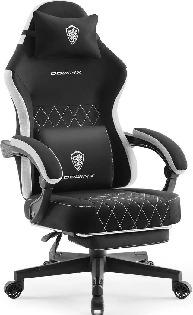 Main image of Dowinx Fabric Gaming Chair, Ergonomic Computer Chair with Footrest and Pocket Spring Cushion, Height Adjustable Video Gamer Chair with Lumbar Support for Adults, Black