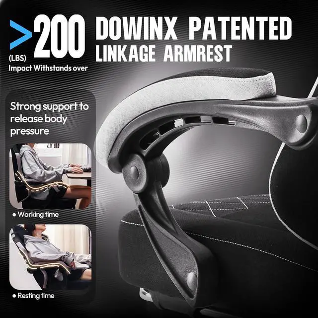 Alt view image 6 of 7 - Dowinx Fabric Gaming Chair, Ergonomic Computer Chair with Footrest and Pocket Spring Cushion, Height Adjustable Video Gamer Chair with Lumbar Support for Adults, Black