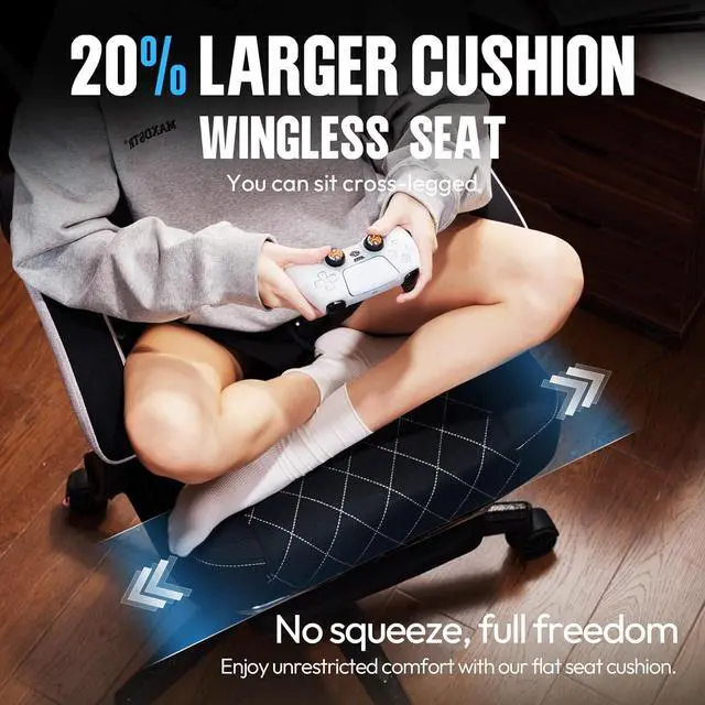 Alt view image 7 of 7 - Dowinx Fabric Gaming Chair, Ergonomic Computer Chair with Footrest and Pocket Spring Cushion, Height Adjustable Video Gamer Chair with Lumbar Support for Adults, Black