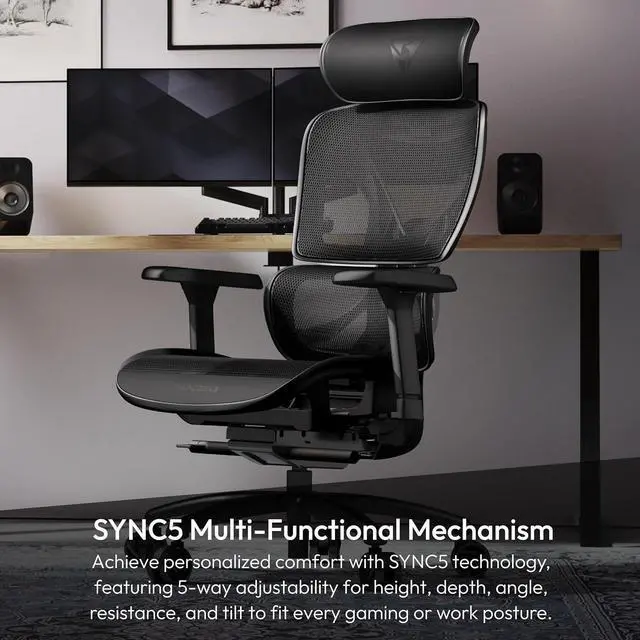 Alt view image 2 of 6 - XTC Ergonomic Office Chair, for Adults Gaming Chair, High Back Desk Chair, Synchronous Tilt, Self-Adjusting Lumbar Support and Backrest, Adjustable Headrest, Breathable Mesh, Black