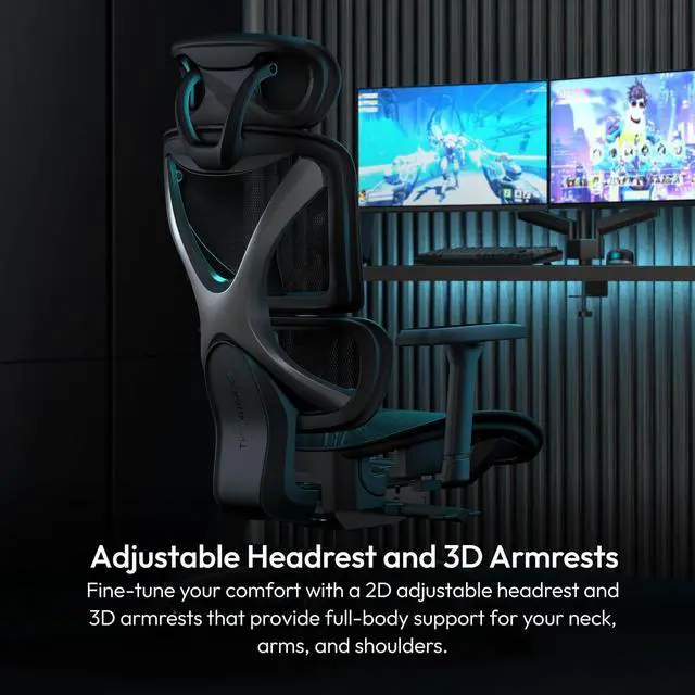 Alt view image 5 of 6 - XTC Ergonomic Office Chair, for Adults Gaming Chair, High Back Desk Chair, Synchronous Tilt, Self-Adjusting Lumbar Support and Backrest, Adjustable Headrest, Breathable Mesh, Black