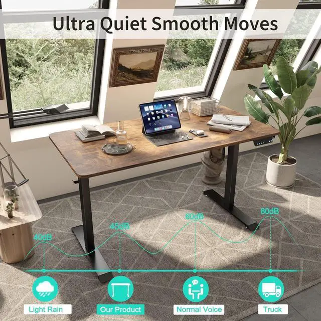 Alt view image 2 of 7 - Monomi Electric Height Adjustable Standing Desk, 48x24 Inches, Ergonomic Home Office Sit/Stand Up Desk,Vintage Brown